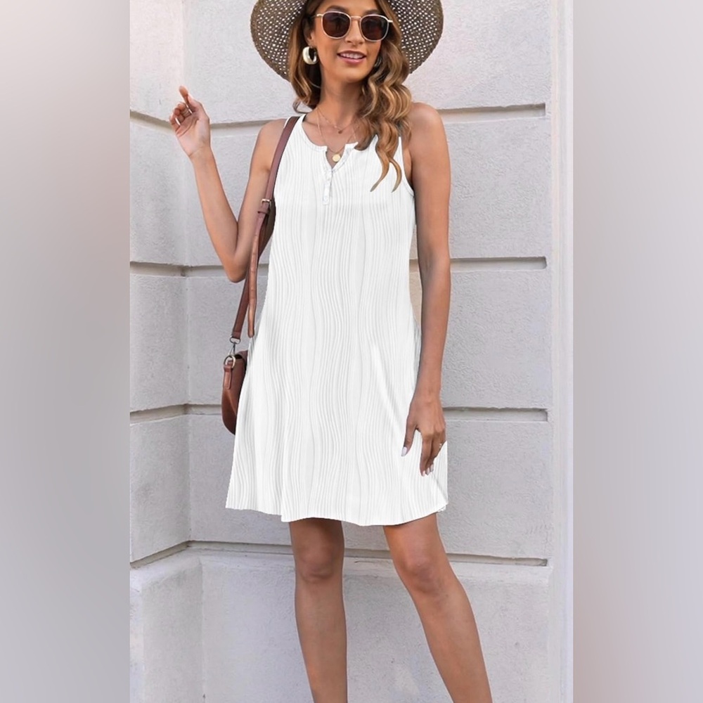 Casual V Neck Sleeveless Boho Beach Vacation A-Line Chic Sundress Sz M New #6